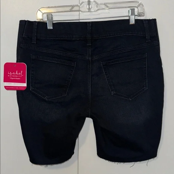 Isabel Maternity Side Panel 9” Bermuda Jean Shorts Women’s 12 Black Wash Denim - Picture 3 of 9